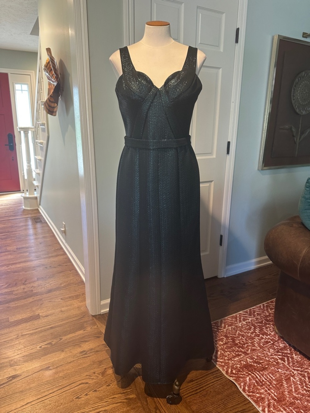 NWOT David Meister sz 10 Elegant metallic green-Black Sleeveless Evening Gown